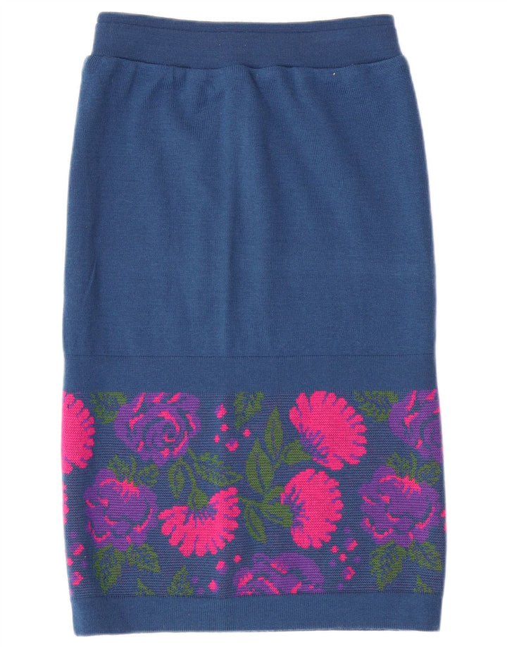 VINTAGE Dame 3-delt sæt IT 46 Stort W26 Marineblå Floral Virgin Wool