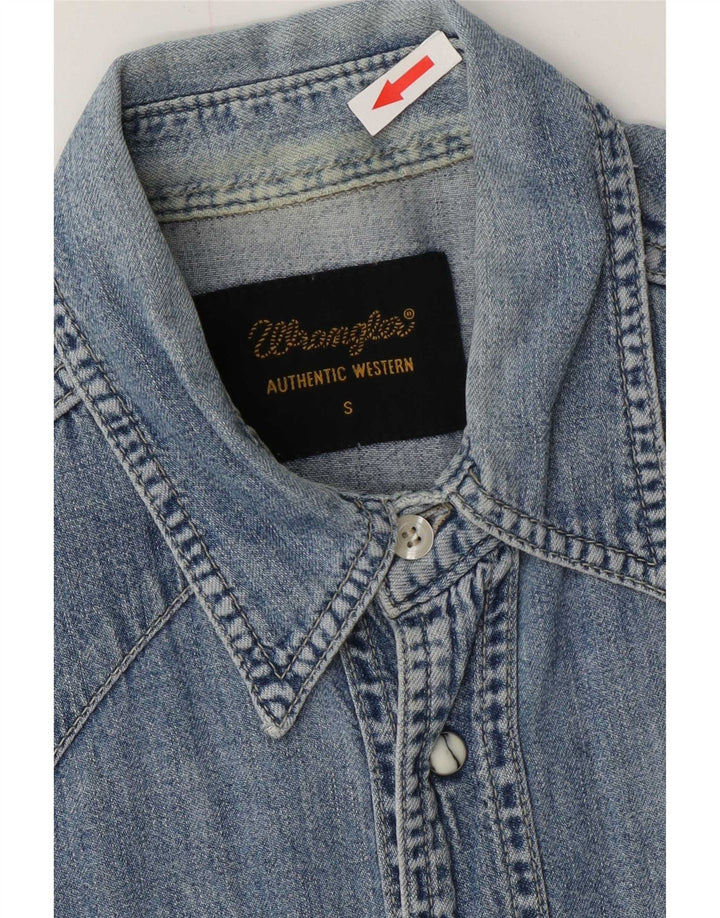 Wrangler vestlig denimskjorte til mænd, lille blå bomuld
