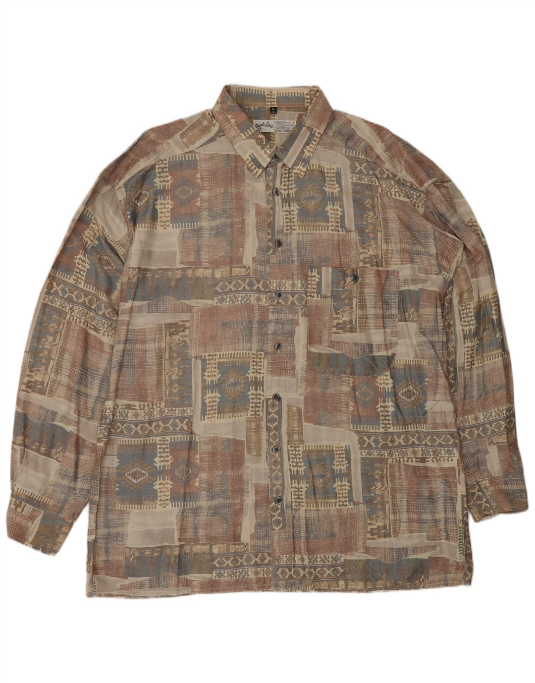 ANGELO LITRICO Herreskjorte str. 43/44 XL Beige Geometric Viscose Aztec