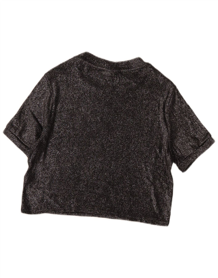Topshop Dame Crop Bluse Top UK 14 Large Black Viscose