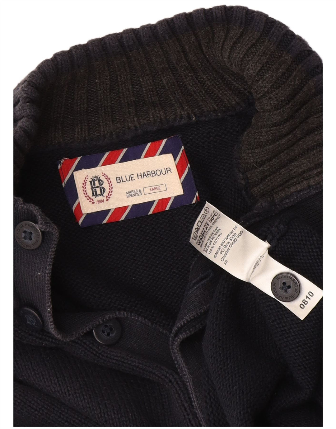 Marks & Spencer Herre Blue Harbor Button Neck Jumper Sweater Large Navy