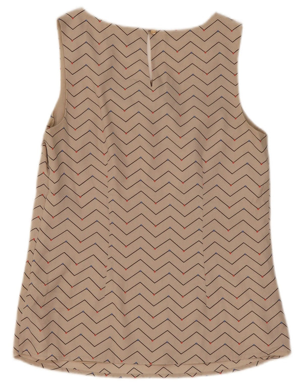 Oasis Dame ærmeløs bluse Top UK 10 Lille Beige Geometrisk