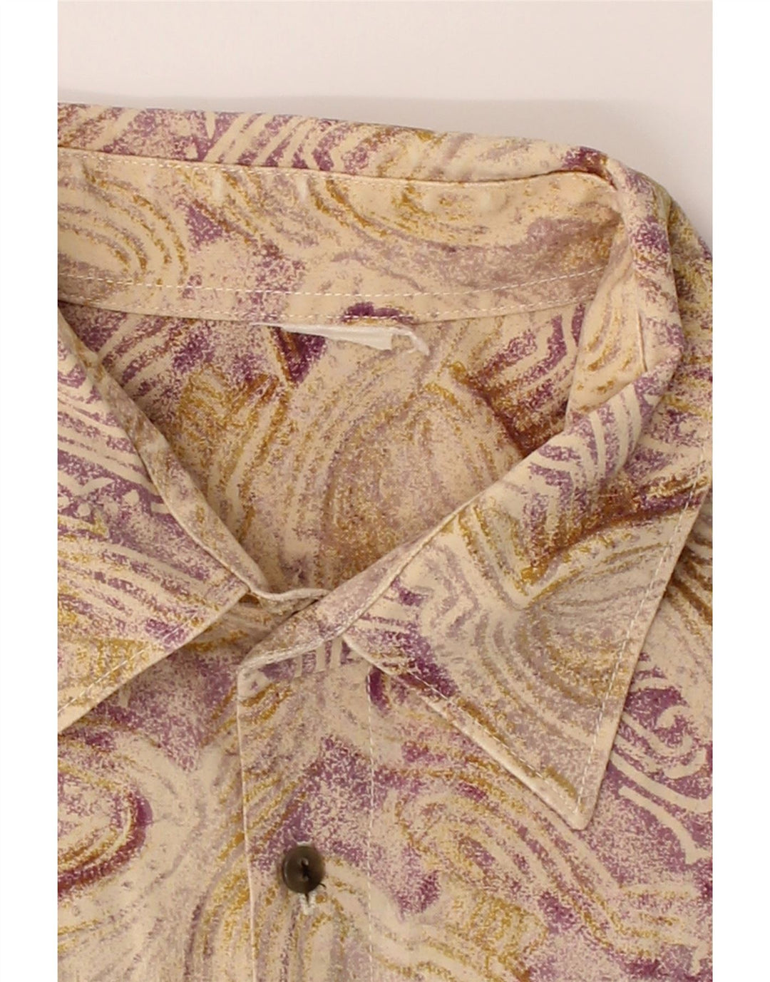 VINTAGE Mens Abstract Pattern Short Sleeve Shirt Medium Beige Vintage Vintage and Second-Hand Vintage from Messina Hembry 