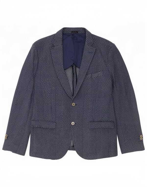 Massimo Dutti Herre 2 Button Blazer Jacket UK 36 Small Navy Blue Herringbone