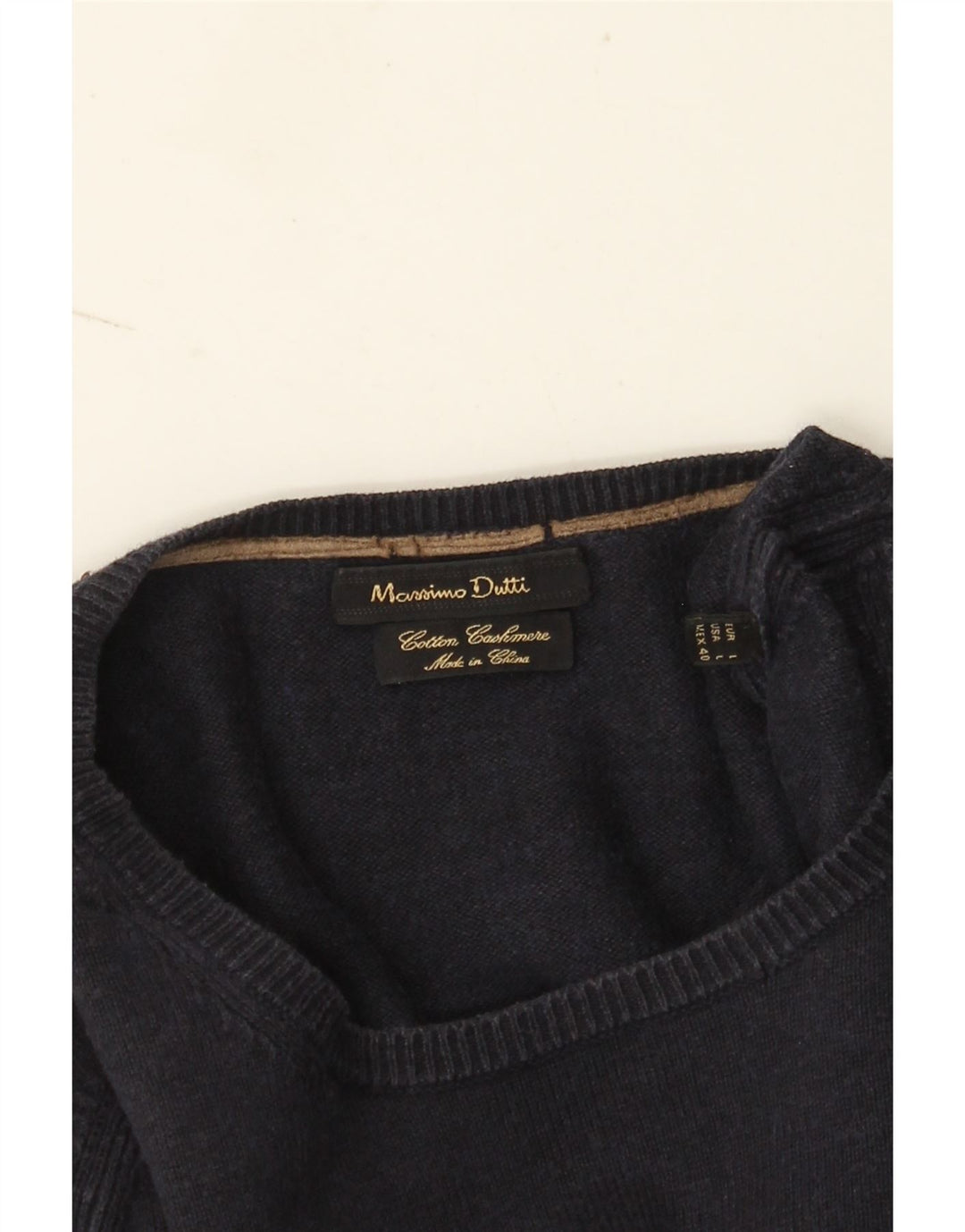 Massimo Dutti Herre Crew Neck Jumper Sweater Stor Marineblå Bomuld