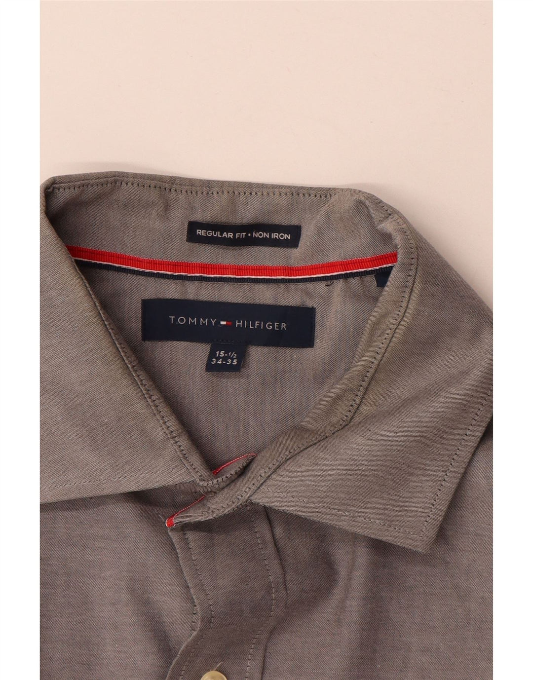 Tommy Hilfiger Herre Regular Fit Skjorte Størrelse 15 1/2 Medium Grey Bomuld
