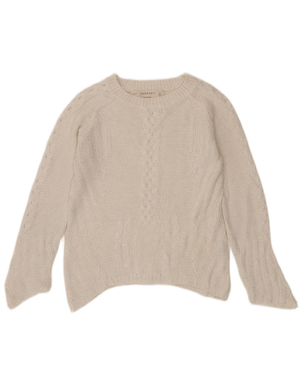 Zara Dame Boat Neck Jumper Sweater UK 10 Small White Acryl