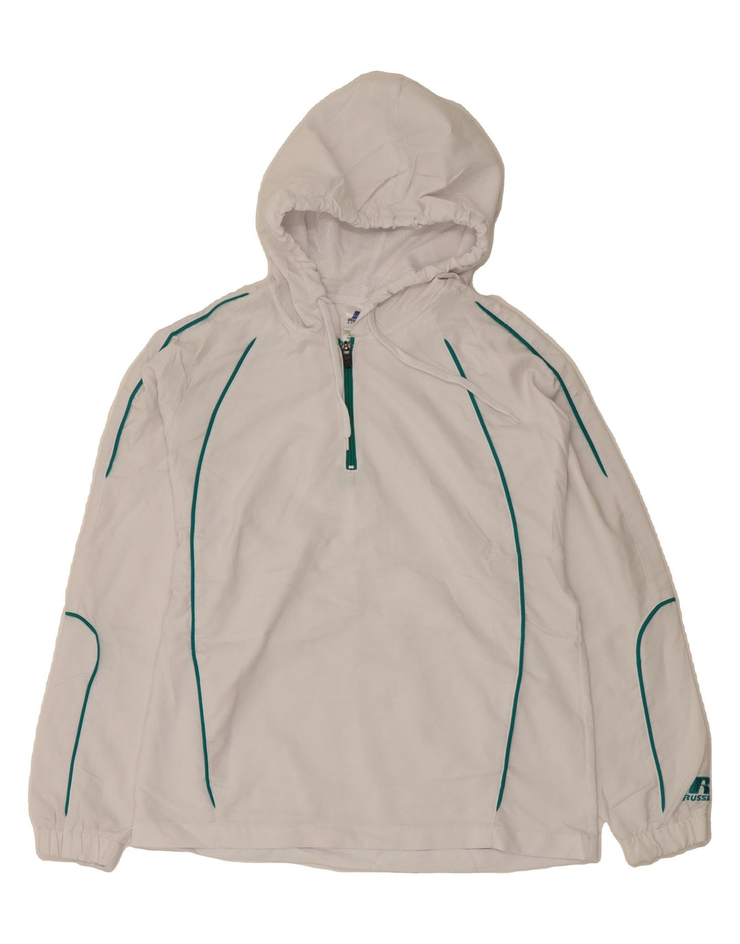 RUSSELL ATHLETIC Mens Hooded Pullover Tracksuit Top Jacket Small White Vintage Russell Athletic and Second-Hand Russell Athletic from Messina Hembry 