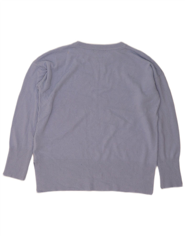 Oasis kvinders abstrakt mønster rund hals sweater UK 14 medium blå