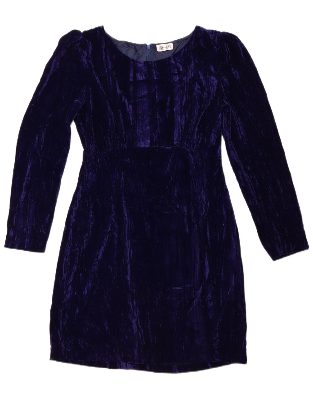 B.ONE Dame Langærmet Velour Skede Kjole UK 14 Stor Blå Polyester