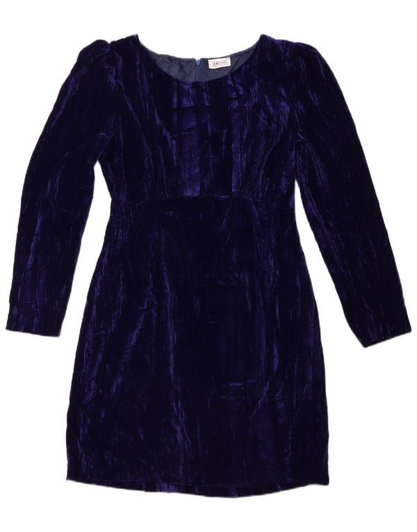 B.ONE Dame Langærmet Velour Skede Kjole UK 14 Stor Blå Polyester