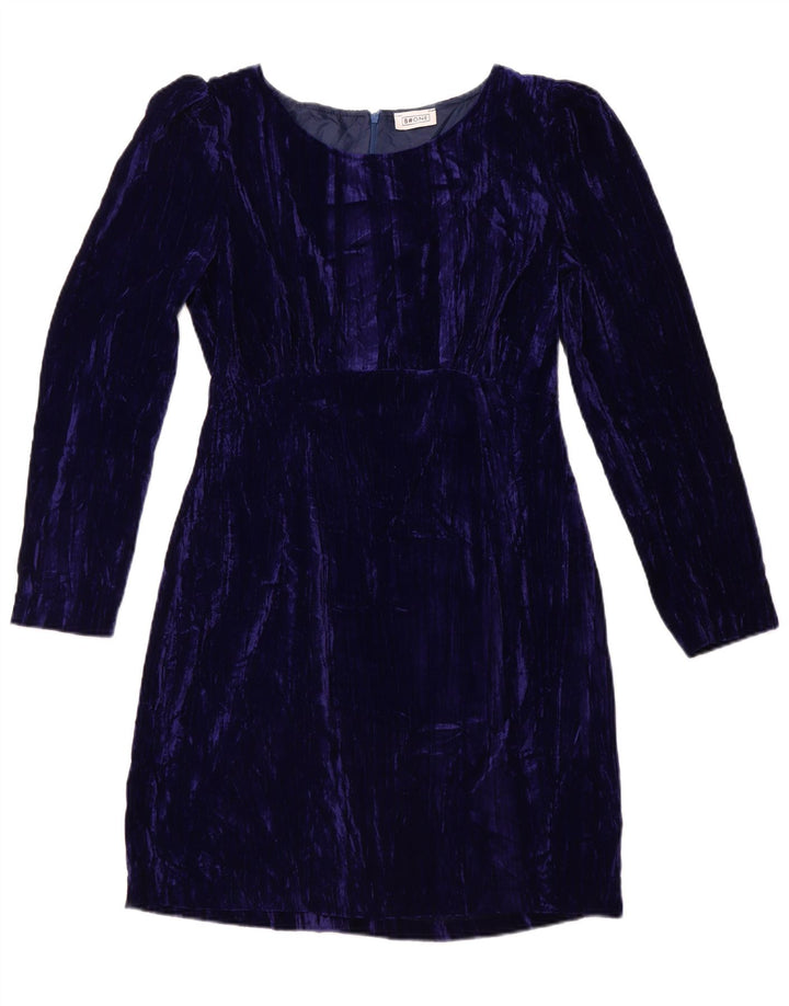 B.ONE Dame Langærmet Velour Skede Kjole UK 14 Stor Blå Polyester