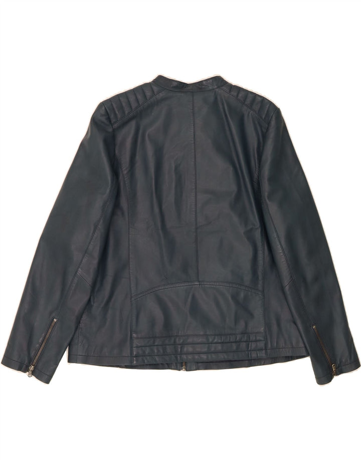 VINTAGE Dame Læderjakke UK 20 2XL Blå Læder