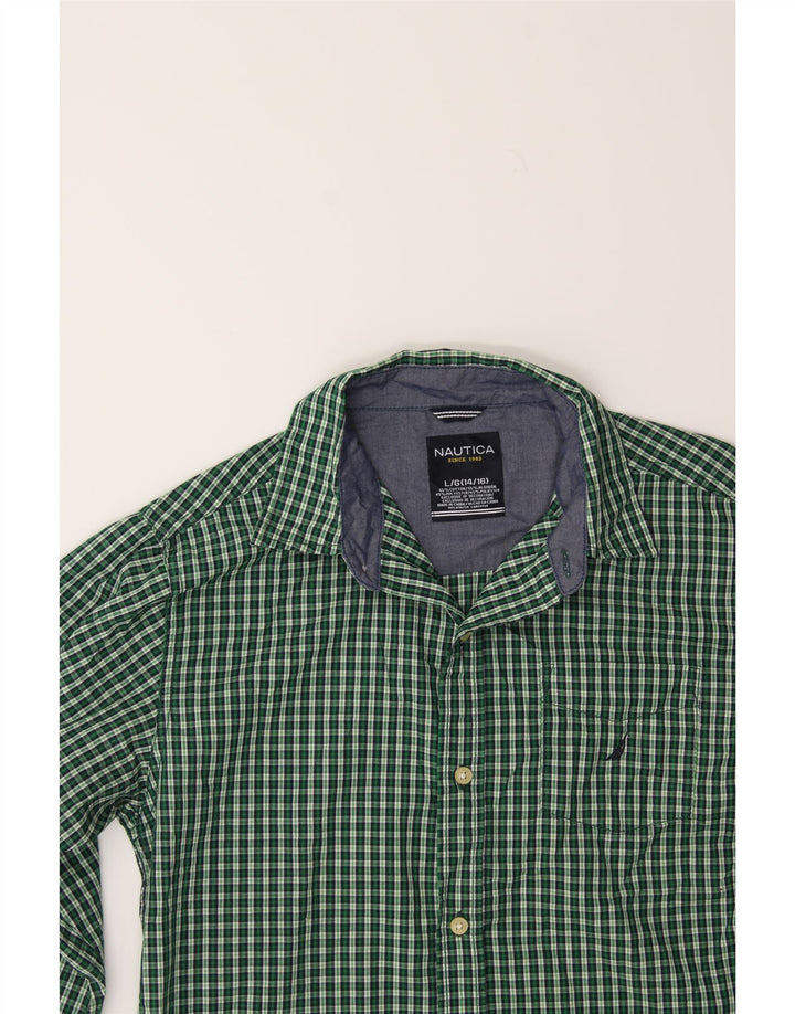 NAUTICA Boys Shirt 14-15 Years Large  Green Check Cotton Vintage Nautica and Second-Hand Nautica from Messina Hembry 