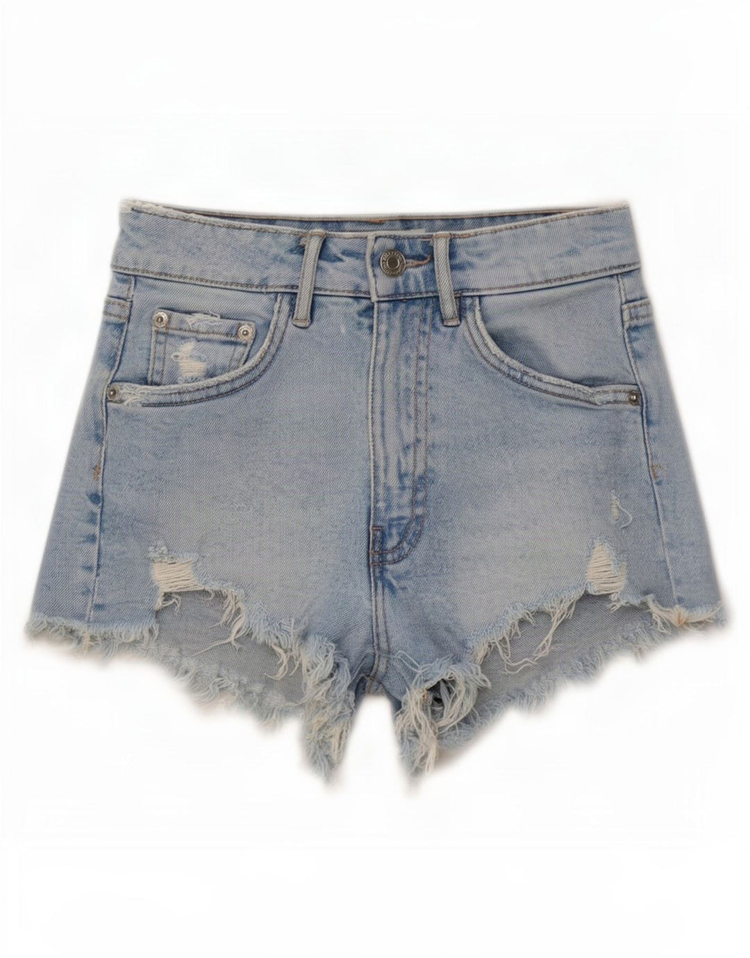 Zara Dame Distressed Denim Shorts EU 32 2XS W22 Blå