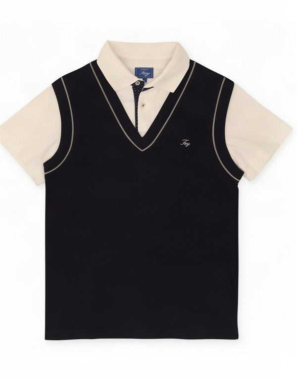 Fay Boys Polo Shirt 11-12 Years Navy Blue Colourblock Cotton