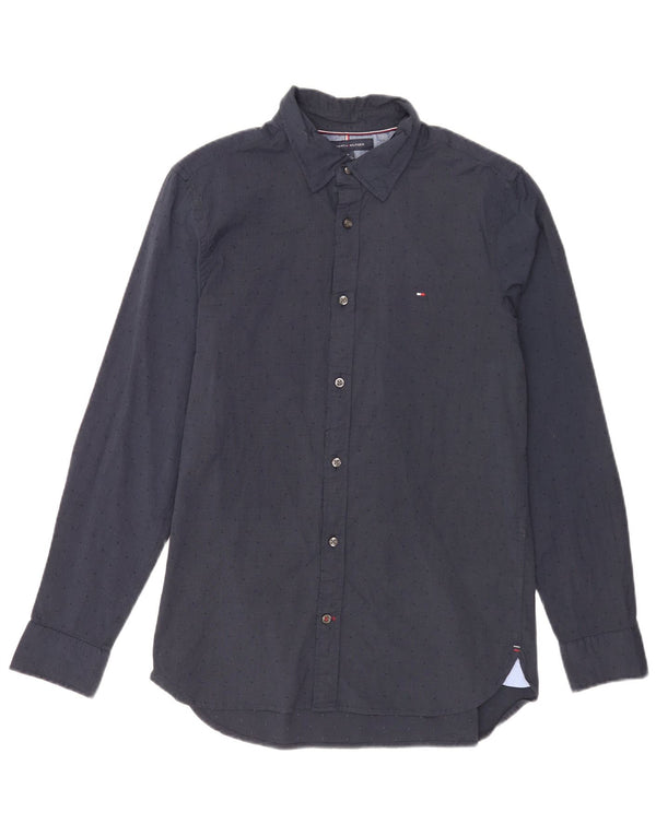 Tommy Hilfiger Mens Slim Fit Shirt Medium Navy Blue Spotted Cotton