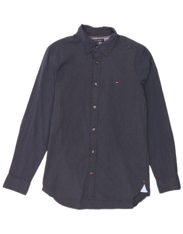 Tommy Hilfiger Herre Slim Fit skjorte Mellem marineblå plettet bomuld