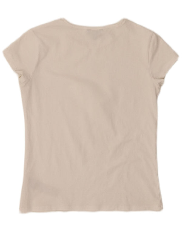 MASSIMO DUTTI Dame T-Shirt Top UK 8 Lille Hvid Bomuld