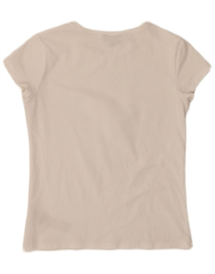 MASSIMO DUTTI Dame T-Shirt Top UK 8 Lille Hvid Bomuld