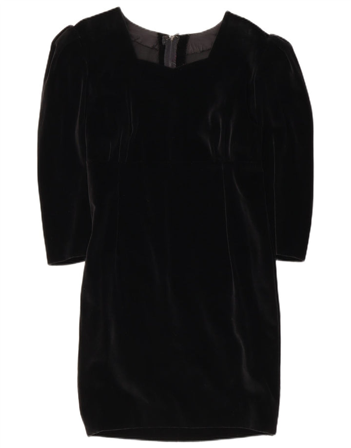 Vintage Dame 3/4-ærmet Skede Kjole UK 10 Lille Sort