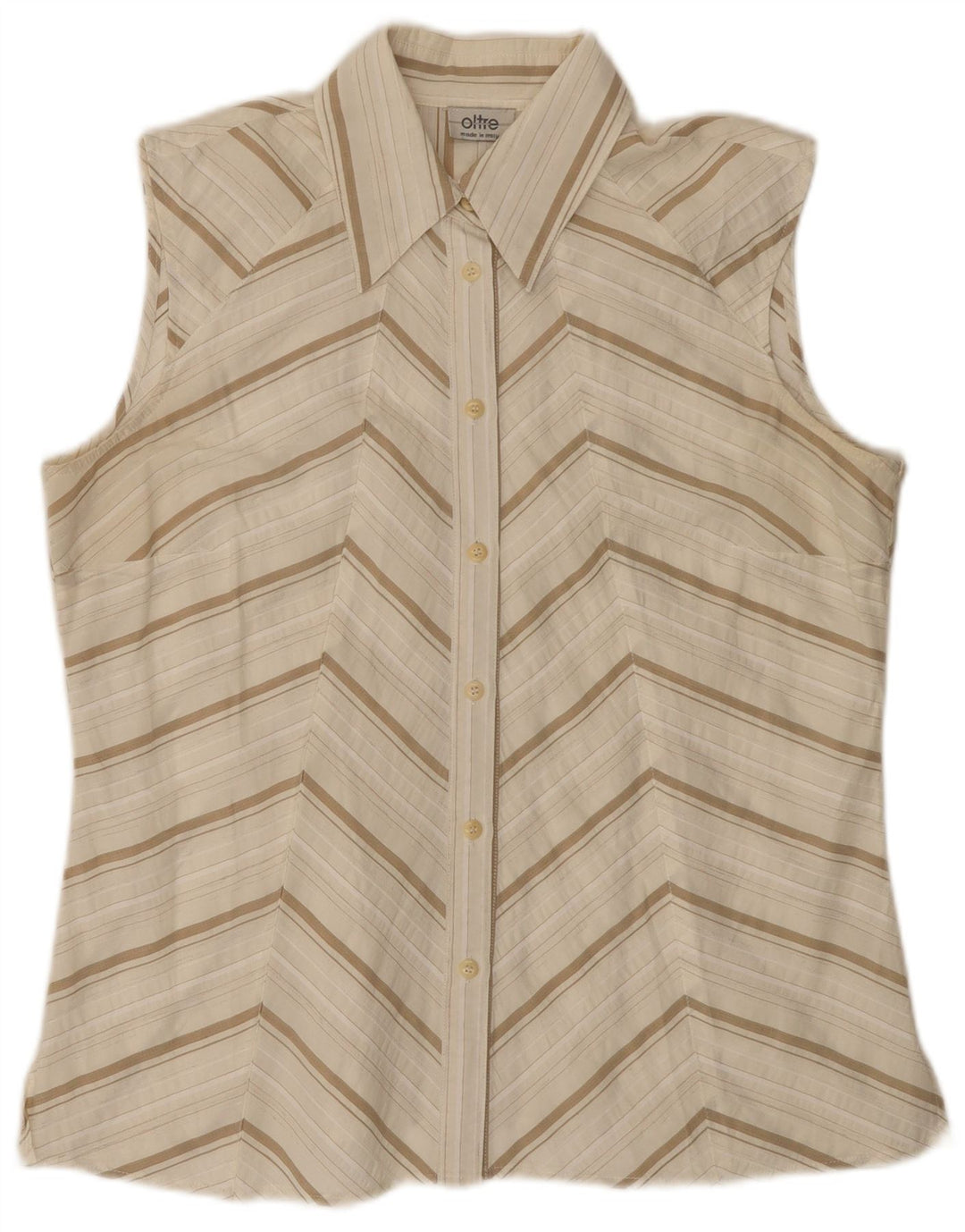 oltre Dame ærmeløs skjorte bluse UK 20 2XL Off White Chevron Polyester