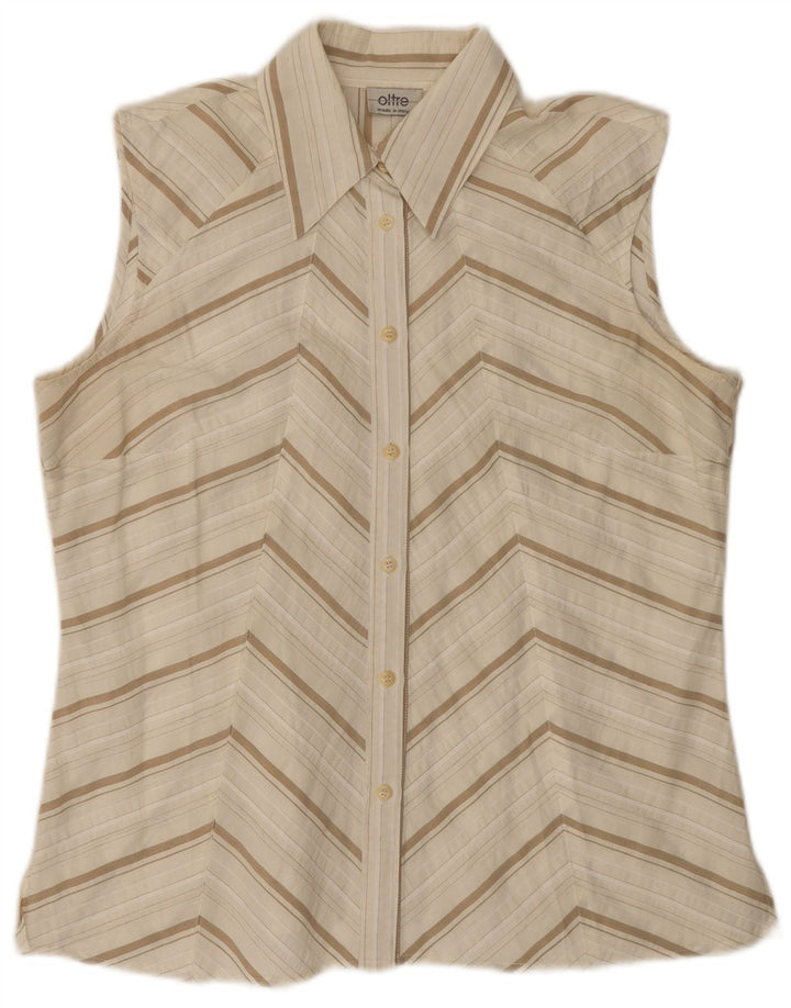 oltre Dame ærmeløs skjorte bluse UK 20 2XL Off White Chevron Polyester