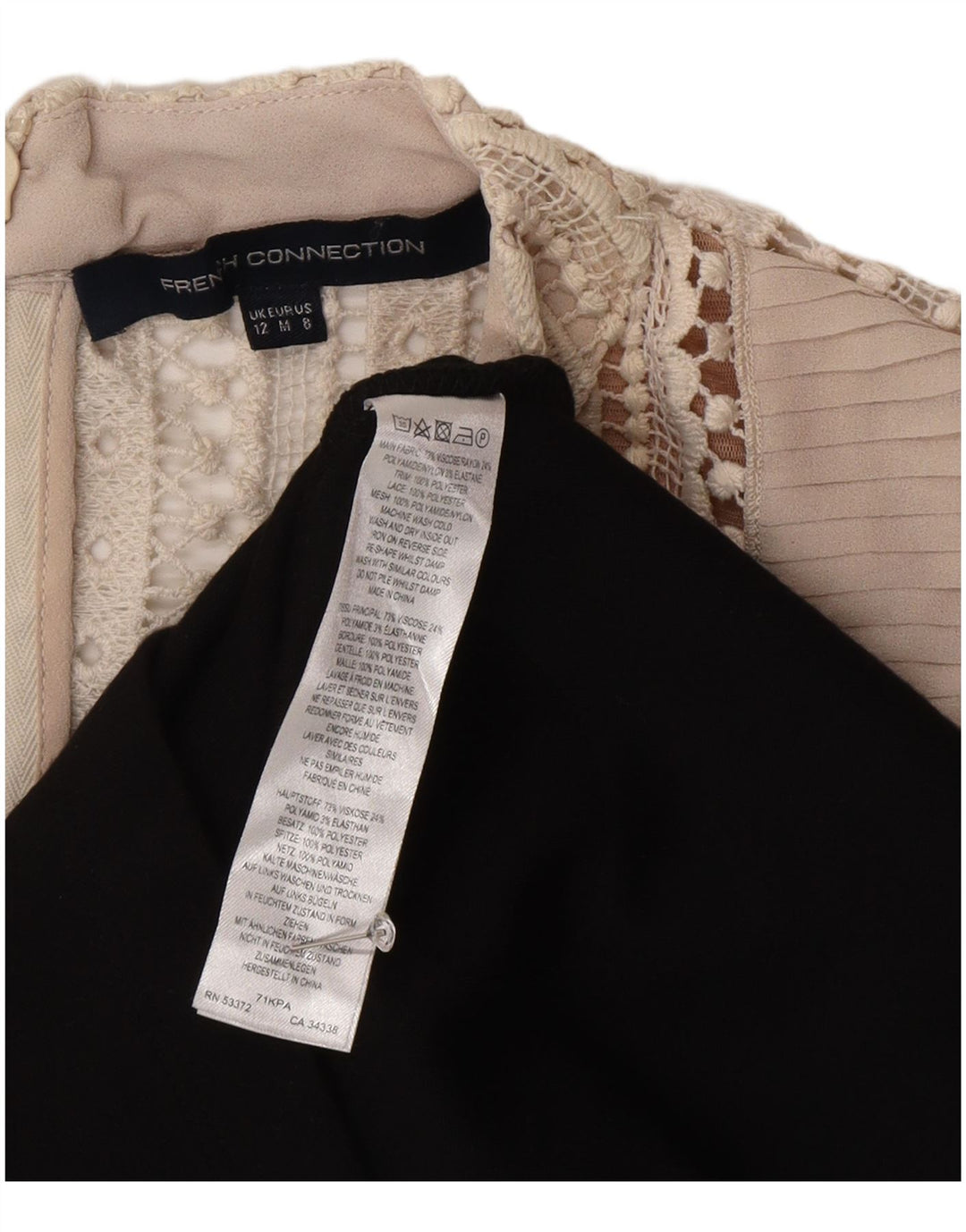 French Connection Dame A-Line Kjole UK 12 Medium Sort Colourblock
