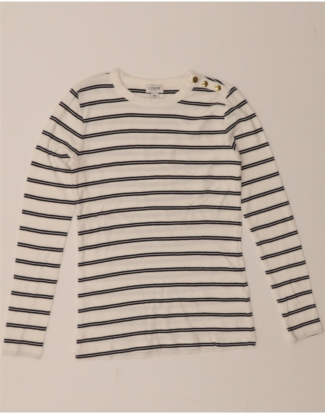 J. CREW Womens Top Long Sleeve UK 10 Small White Striped Cotton Vintage J. Crew and Second-Hand J. Crew from Messina Hembry 