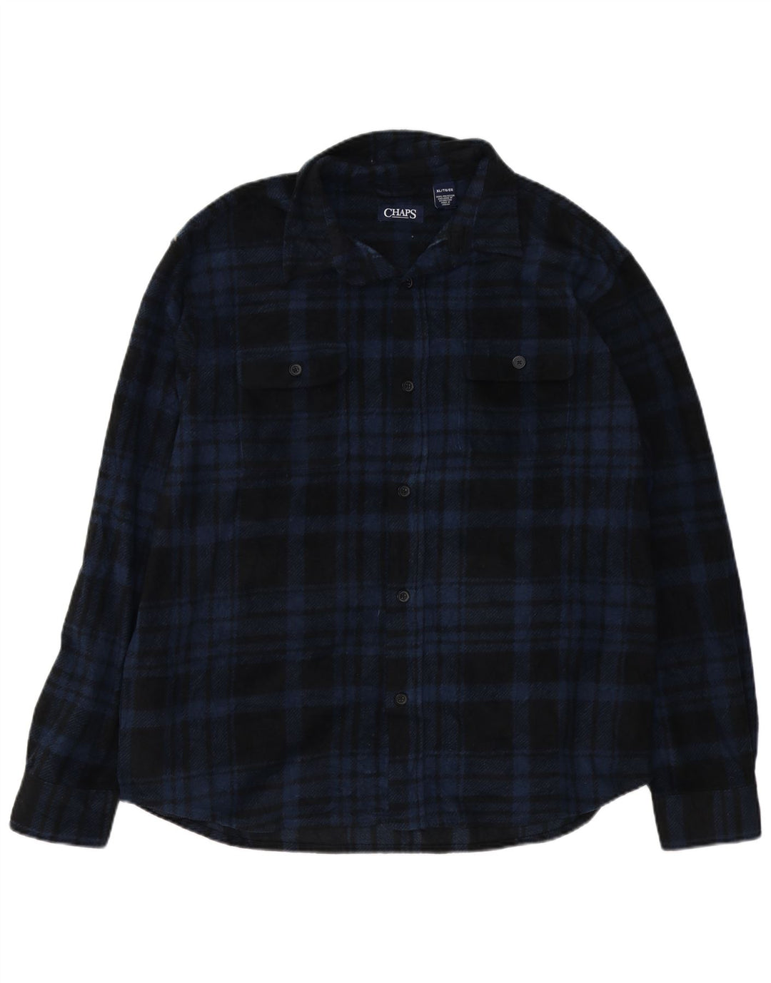 CHAPS Mens Flannel Shirt XL Navy Blue Check Polyester