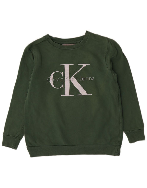 Calvin Klein Jeans Dame Grafisk Sweatshirt Jumper UK 6 XS Grøn Bomuld