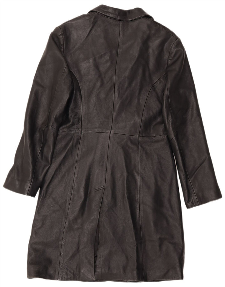 Vintage læderoverfrakke til kvinder UK 12 Medium sort læder