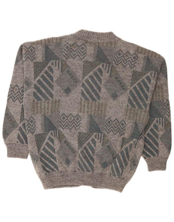Gianni Herre Loose Fit Cardigan Sweater Medium Grå Geometrisk