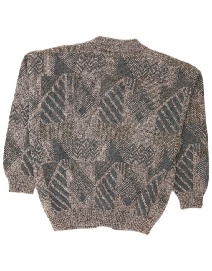 Gianni Herre Loose Fit Cardigan Sweater Medium Grå Geometrisk