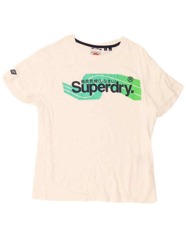 Superdry Grafisk T-Shirt Top til kvinder UK 20 2XL Hvid Bomuld