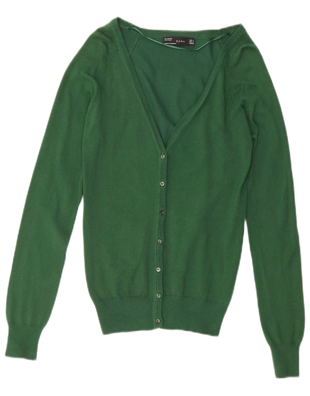 ZARA Womens Cardigan Sweater UK 10 Small Green Cotton