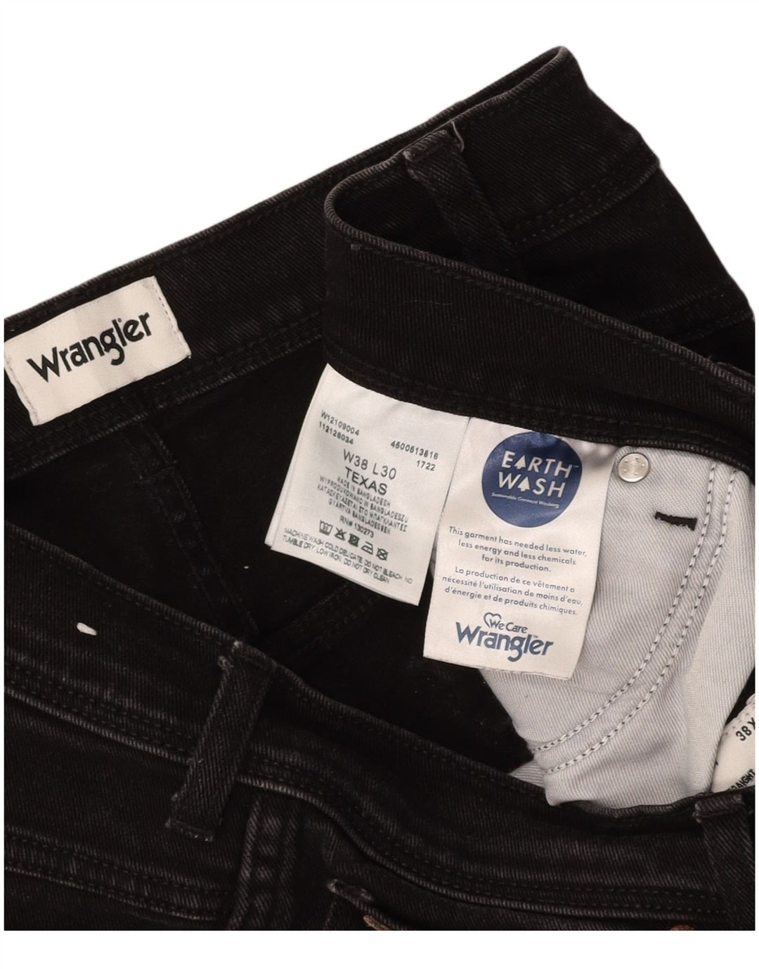 WRANGLER Herre Texas Straight Jeans W38 L30 Sort Bomuld