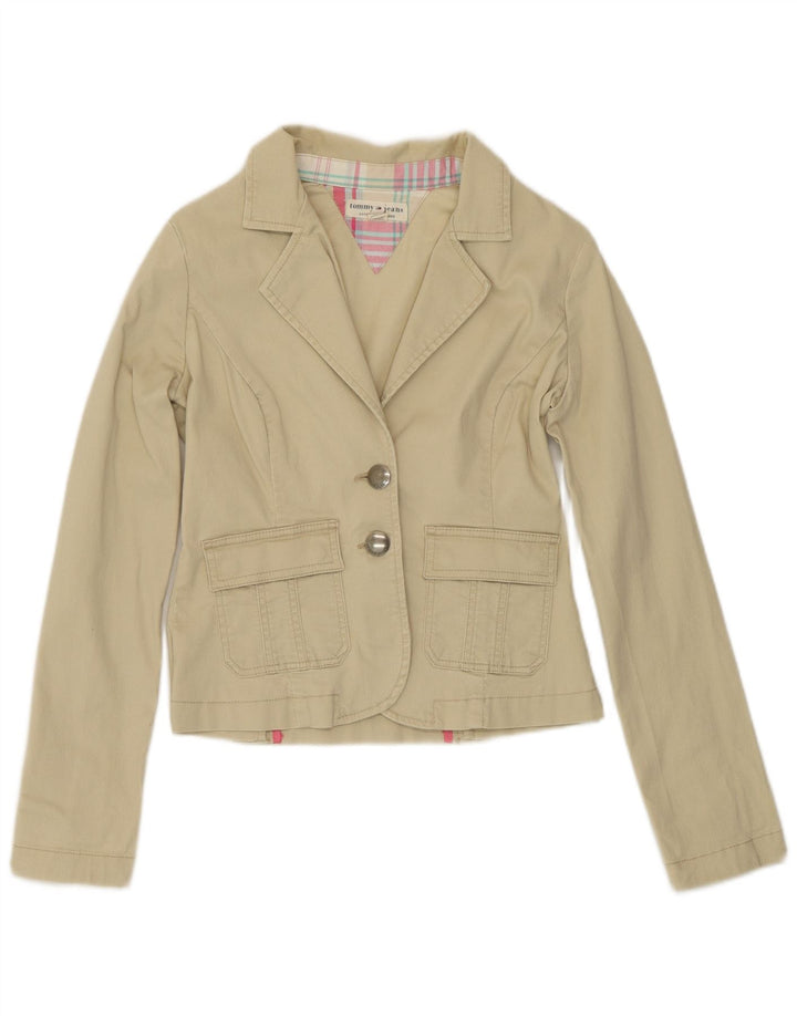 Tommy Hilfiger Dame 2 Button Blazer Jacket UK 12 Medium Beige Bomuld