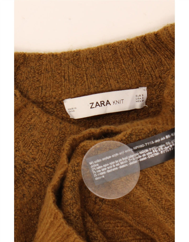 Zara Dame Oversized Crew Neck Jumper Sweater UK 10 Small Brown Acryl