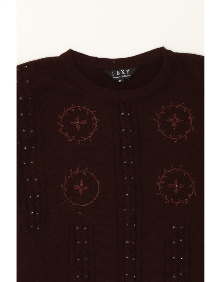 VINTAGE Womens Crew Neck Jumper Sweater UK 14 Medium Brown Acrylic Vintage Vintage and Second-Hand Vintage from Messina Hembry 