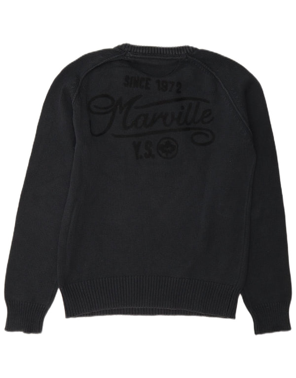 Marville Mens Graphic Boat Neck Jumper Sweater Medium Navy Blue Cotton