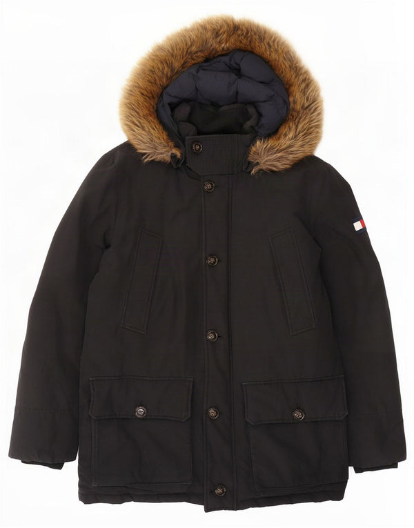 Tommy Hilfiger Herre hættepolstret jakke UK 40 Stor sort bomuld