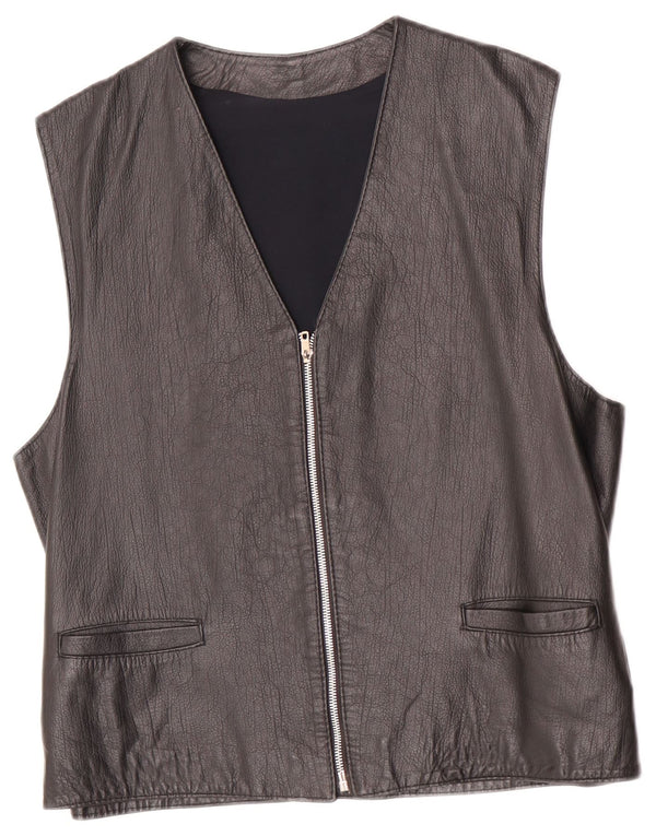 Vintage Herre Læder Gilet UK 36 Small Black