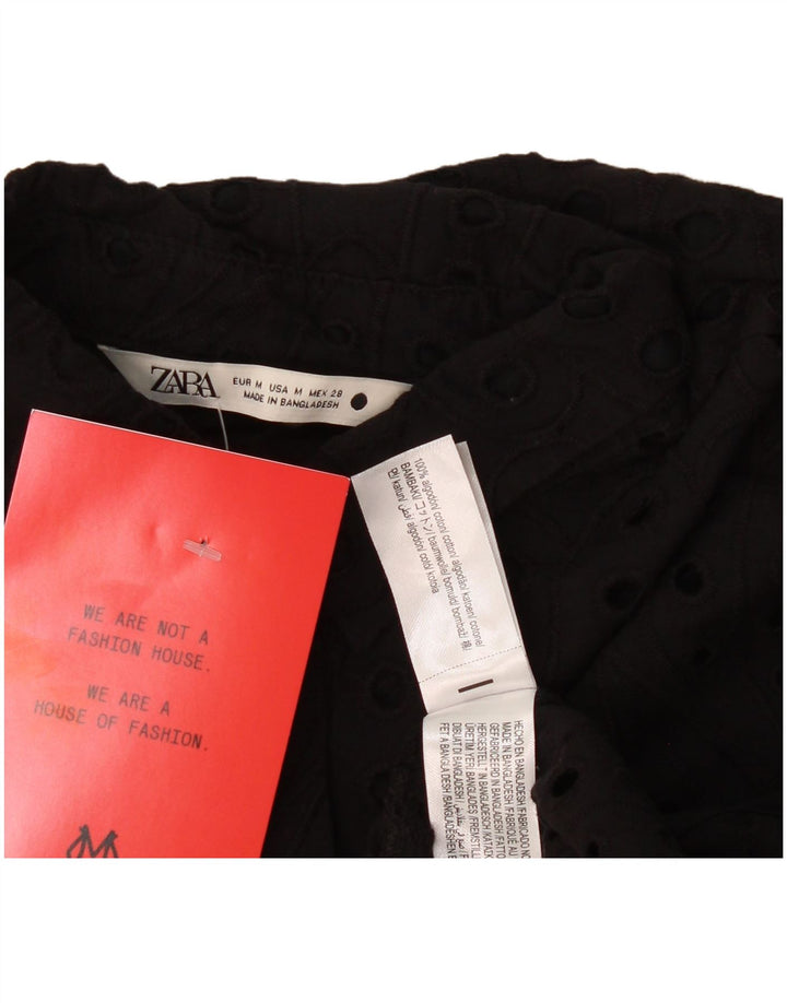 Zara skjortebluse med 3/4 ærmer til kvinder UK 14 Medium Sort bomuld