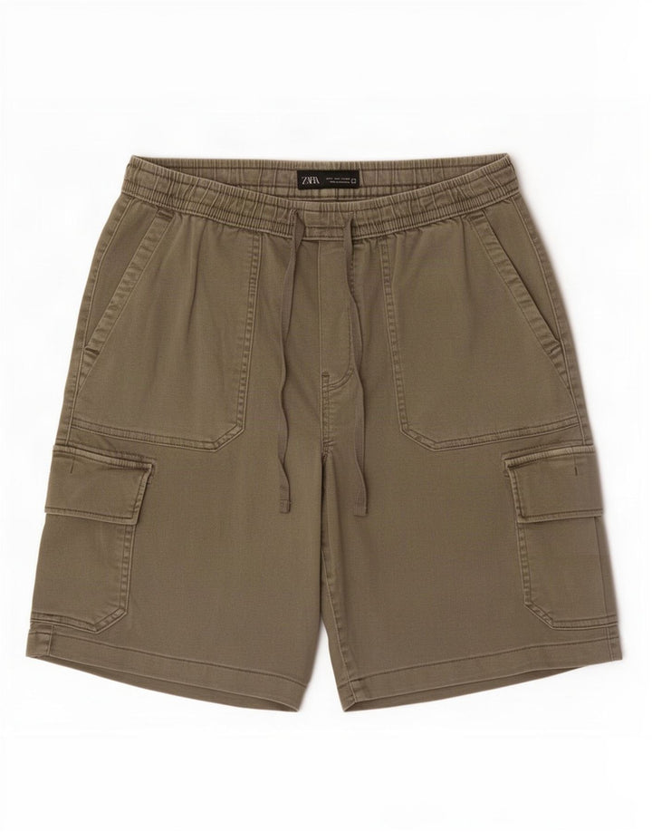 Zara Herre Cargo Shorts Små W30 Khaki Bomuld