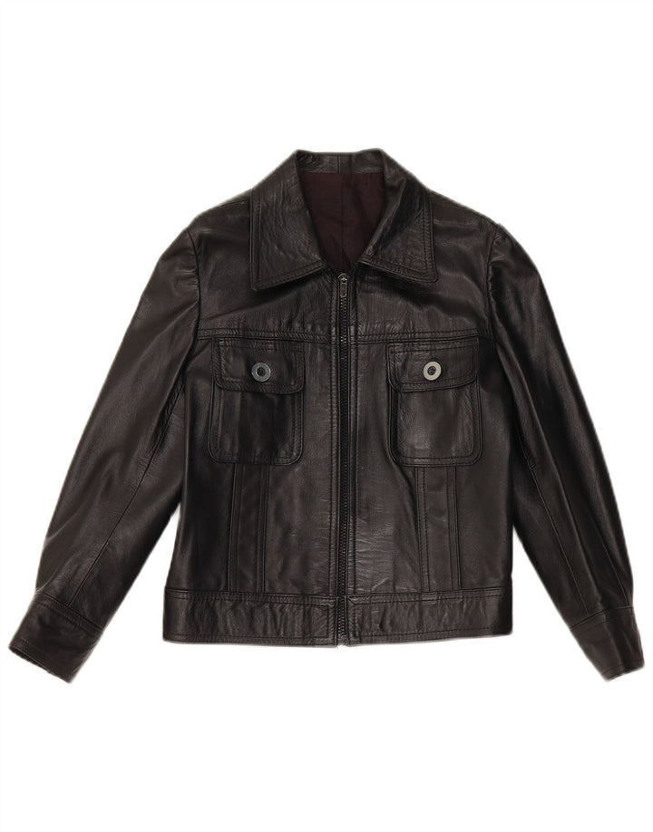 Vintage Dame Crop Læderjakke UK 10 Lille sort læder