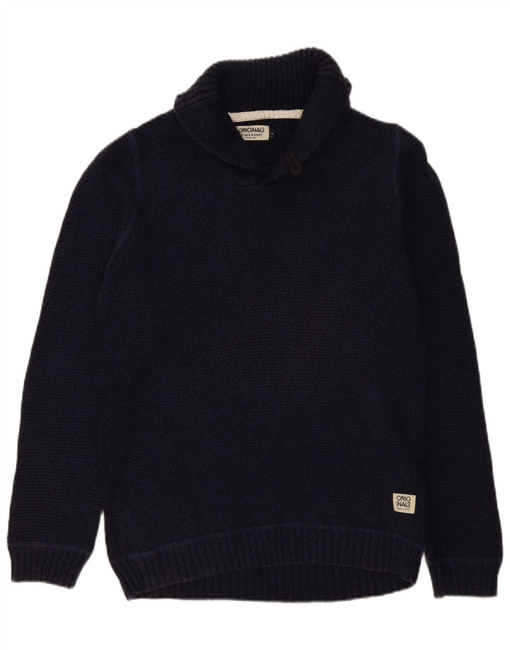 Jack & Jones Herre Shawl Neck Jumper Sweater Stor Marineblå Bomuld