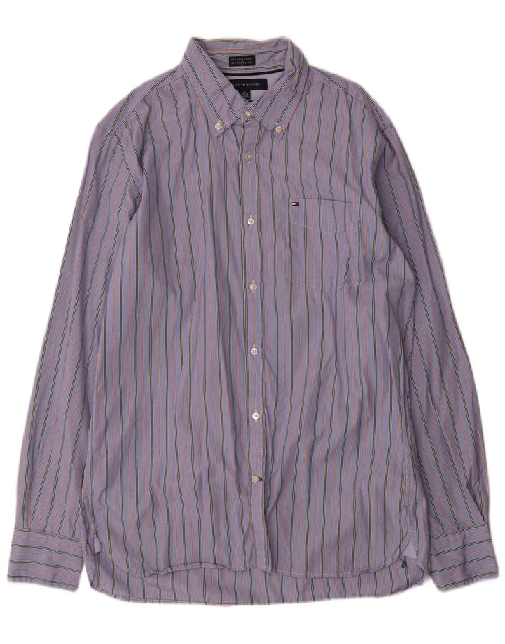 Tommy Hilfiger Herre Custom Fit skjorte Størrelse 15 1/2 16 Medium Blå Stribet