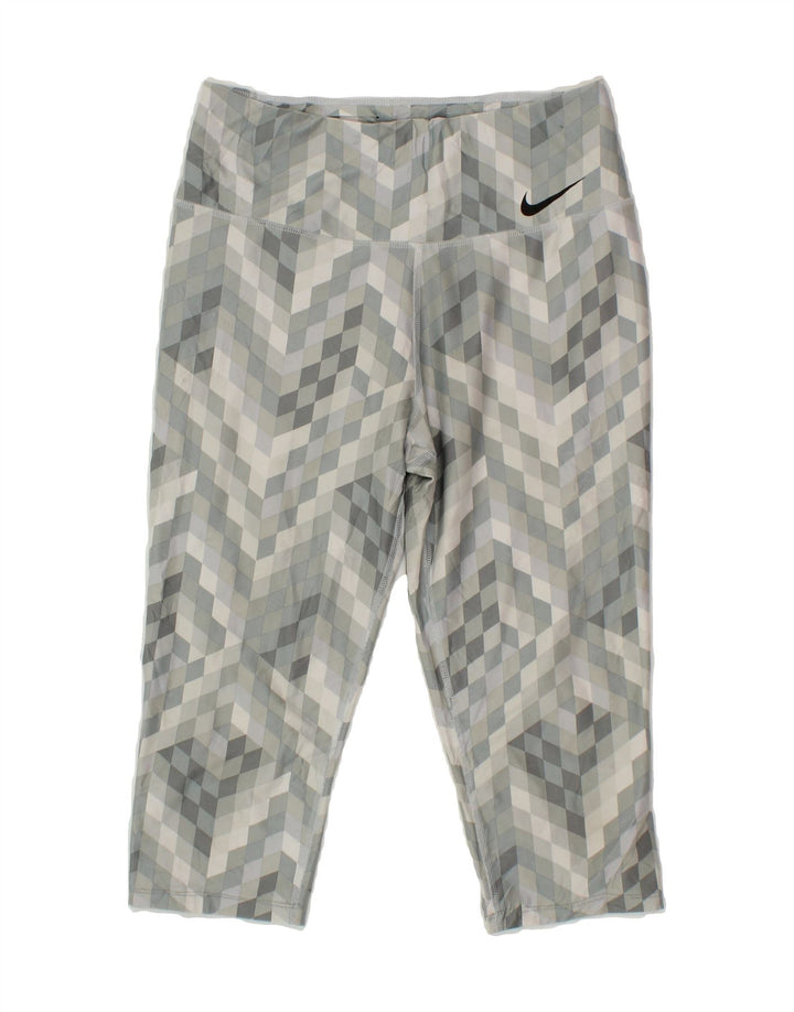 NIKE Womens Capri Leggings UK 8  Small Grey Geometric Polyester Vintage Nike and Second-Hand Nike from Messina Hembry 