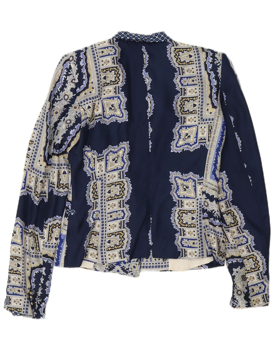 ZARA Womens Double Breasted Blazer Jacket UK 6 XS Navy Blue Paisley